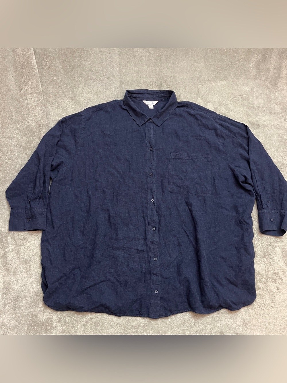 Old Navy Linen Blend Boyfriend Button Up Shirt Size 4X Oversized Navy Blue